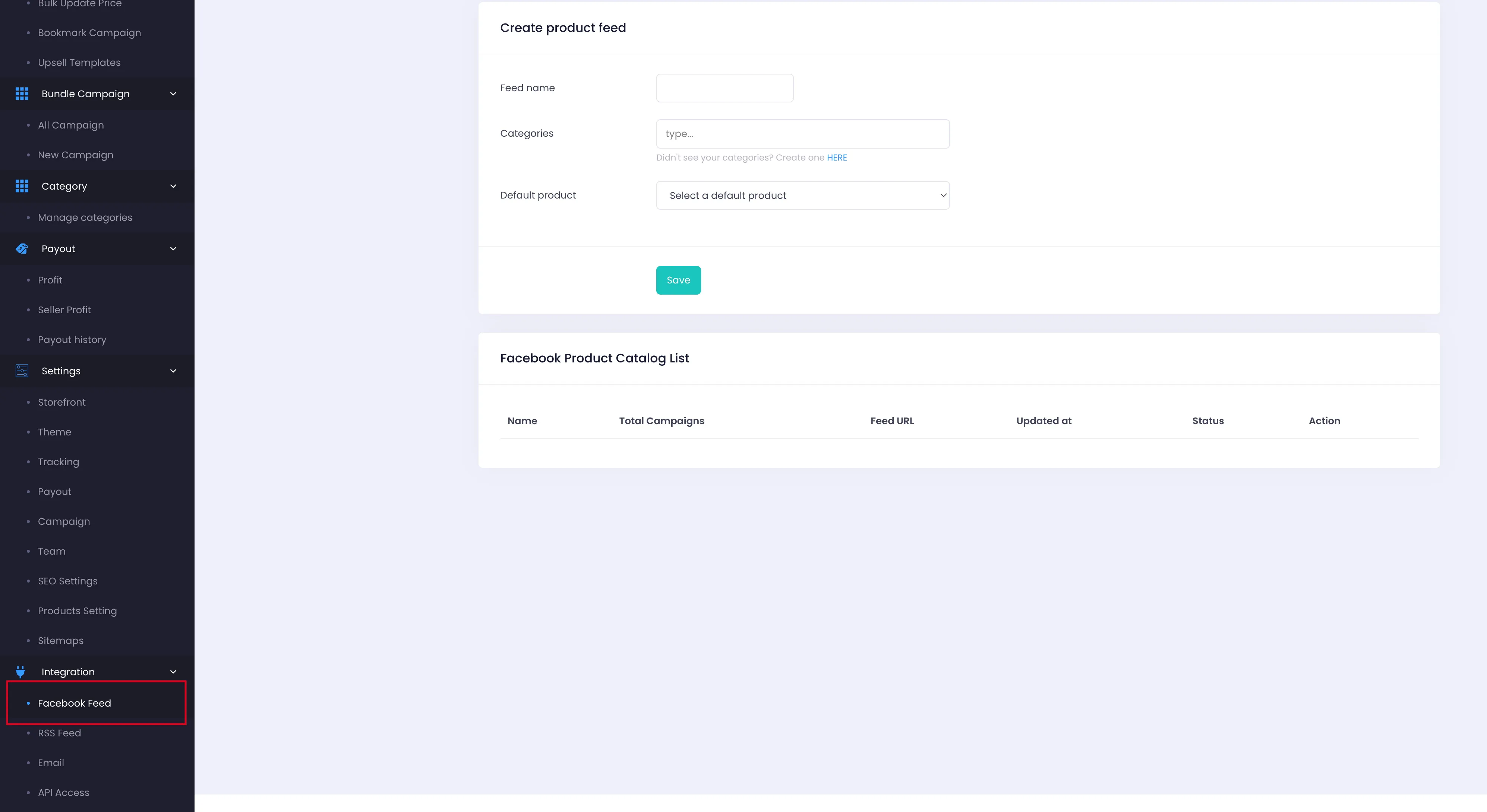 Truy cập Facebook Feed từ menu sidebar
