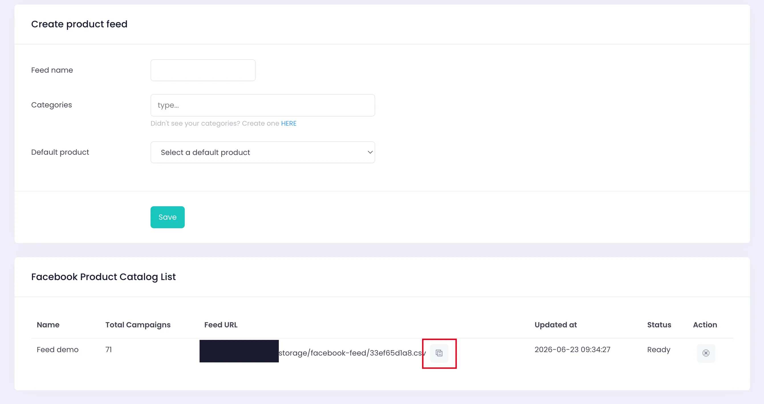 Copy Feed URL